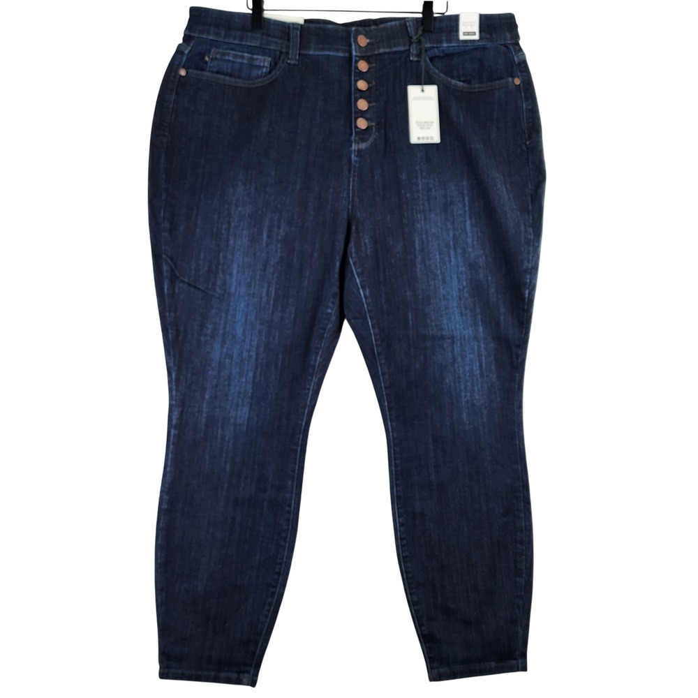 Judy Blue High Waist Skinny Fit Jeans Womens 22W Dark Wash Button Fly Casual - Picture 1 of 13